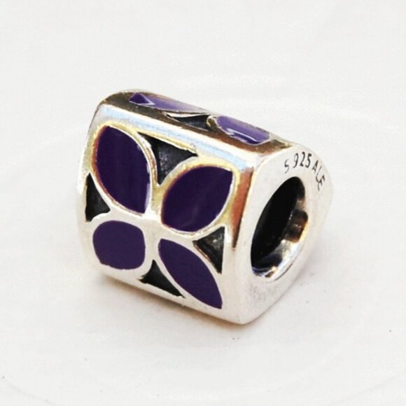 Sterling Silver Pandora Four Petal Purple Flower Bead - Picture 1 of 1
